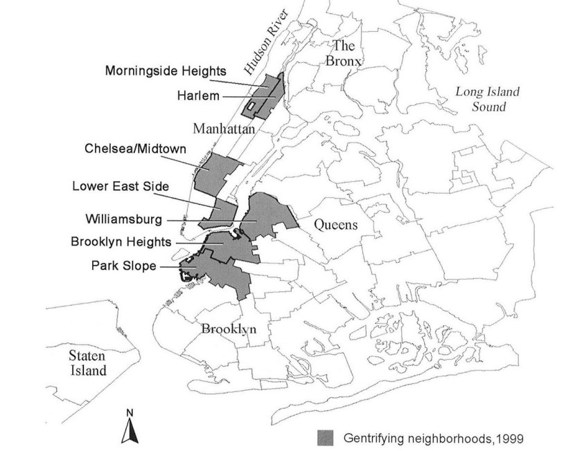 Εικόνα 2: Γειτονιές της πόλης της Νέας Υόρκης που έχουν υποστεί gentrification μέχρι το 1999